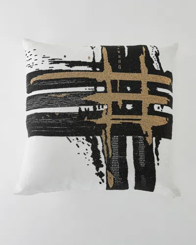 Global Views Golden Triple Crosshatch Pillow, 20" Square In White/black/gold