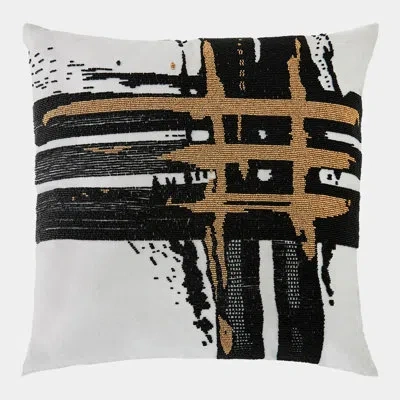 Global Views Golden Triple Crosshatch Pillow In Black;white;gold