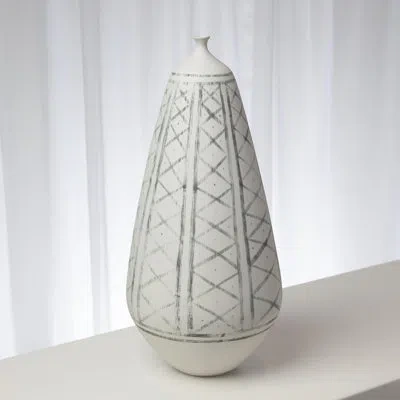 Global Views Grenz Vase-hand Painted-lg In White,gray