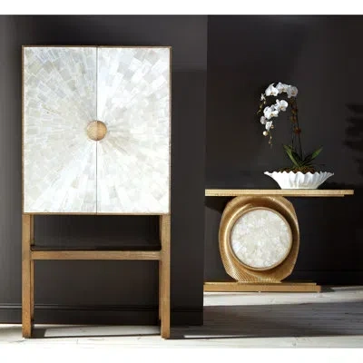 Global Views Gypsum Bar Cabinet In White,gold