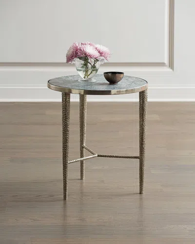 Global Views Hammered Nickel Marble-top End Table In Silver