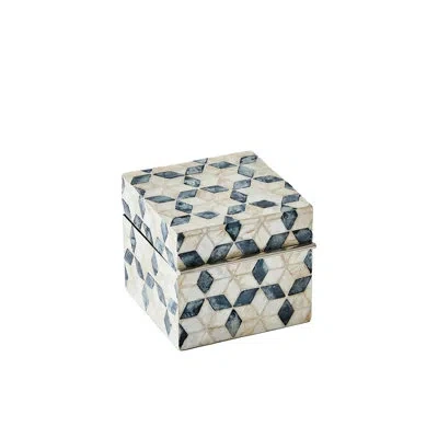 Global Views Handmade Manufactured Wood Decorative Box In Blue;white