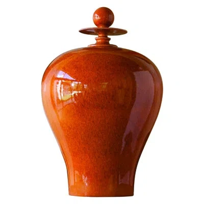 Global Views Happy Temple Jar-emerald-tall In Orange
