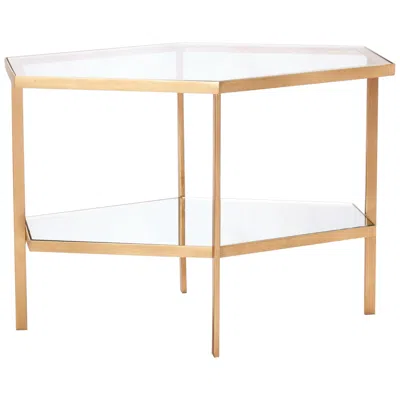 Global Views Holt 25" Wide Gold Leaf Hexagon 2-level Accent Table In White