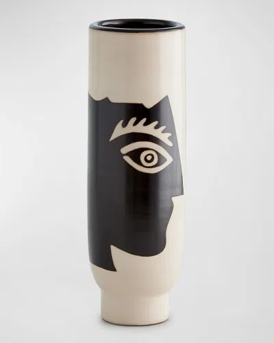 Global Views Hombra Vase In Natural With Black Design In White