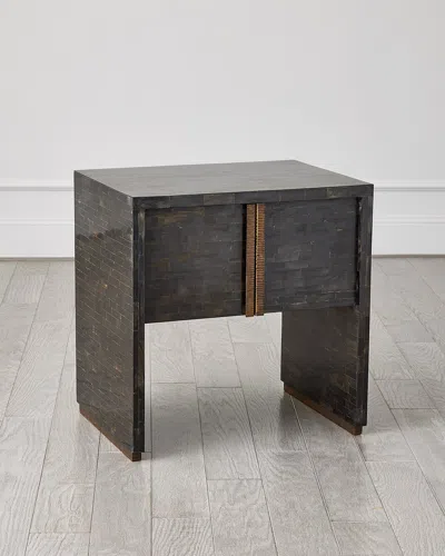 Global Views Horn Inlay Bedside Table In Black