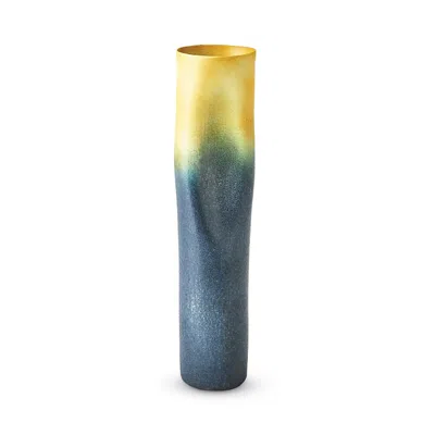 Global Views Indent Skinny Gray And Yellow Vase