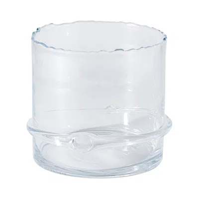 Global Views Intaglio Clear Glass Pillar Hurricane Candle Holder