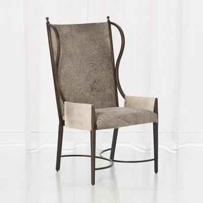 Global Views Iron Wing Chair W/grey Hair-on-hide In Multi