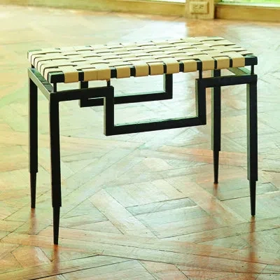 Global Views Iron/leather Bench In Ivory,black