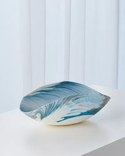 Global Views Ivory Turquoise Feather Swirl Folded Oval Bowl