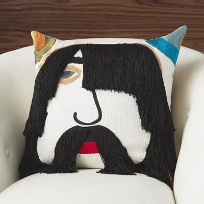 Global Views Jag Fringe Pillow In Blue;black;white;green;gold