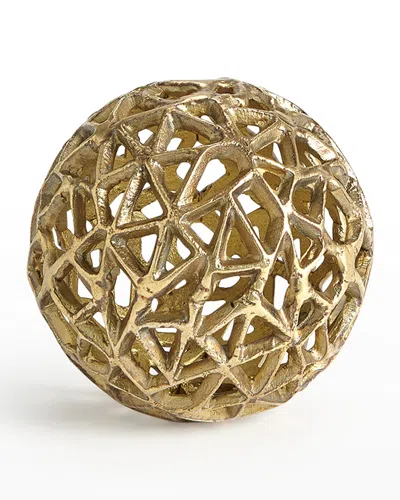Global Views Jali Ball Small Decorative Accent, Antique Brass In Gold
