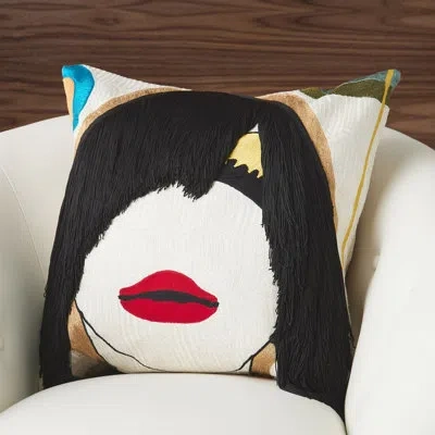 Global Views Janice Pillow In Blue;black;brown;white;green;red;gold
