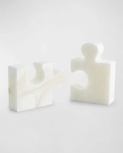 Global Views Jigsaw Bookends - Set Of 2 In White