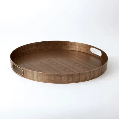 Global Views Kokoro Etched Round Tray-brass In Brown