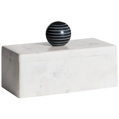 Global Views La Boite 8" Wide White And Black Marble Box With Handle
