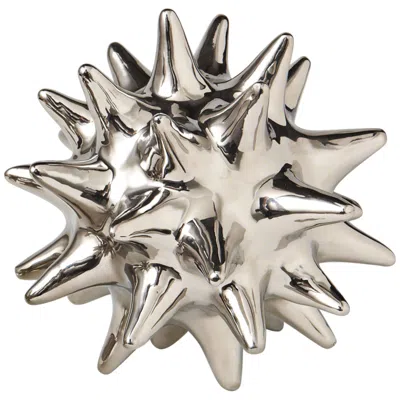 Global Views Large Bright Silver 6" High Ceramic Urchin Sculpture