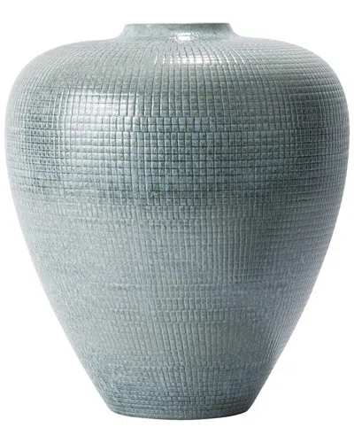Global Views Large Check Bulbous Vase In Blue