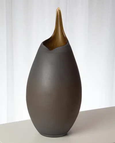 Global Views Large Frosted Vase With Amber Casing In Brown