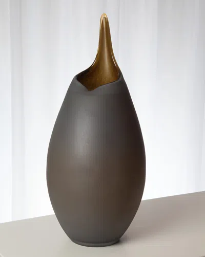 Global Views Large Frosted Vase With Amber Casing