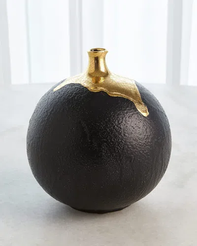 Global Views Large Golden Dipped Crackled Ceramic Vase In White