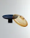 Global Views Large Low Amber Over Cobalt Vase