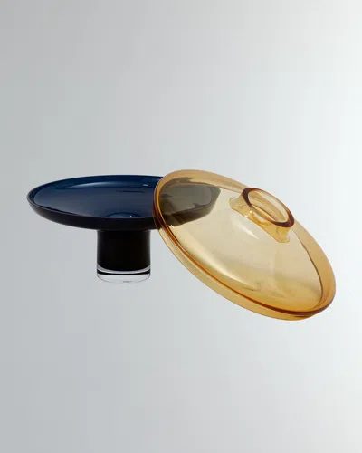 Global Views Large Low Amber Over Cobalt Vase