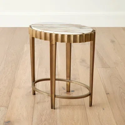 Global Views Liberty Accent Table-vintage Brass/calacatta Gold Marble In Brown