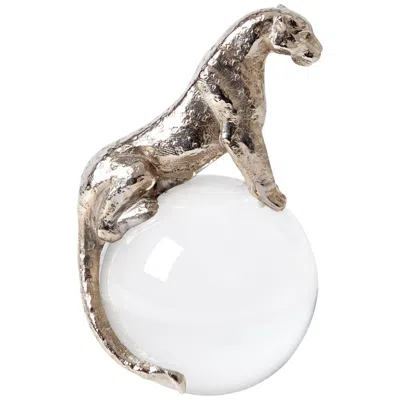 Global Views Liga 9 3/4"h Nickel Plated Jaguar Figurine With Crystal Base