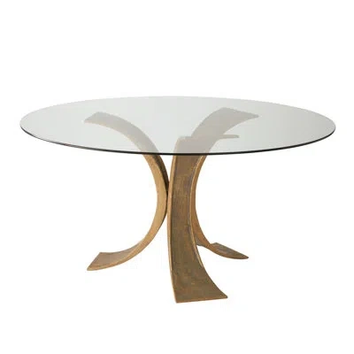 Global Views Lotus Dining Table W/glass Top-antique Gold/bronze In Clear