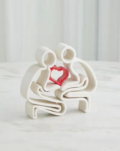 Global Views Loving Family Sculpture - Couple, Baby, Heart In White/red