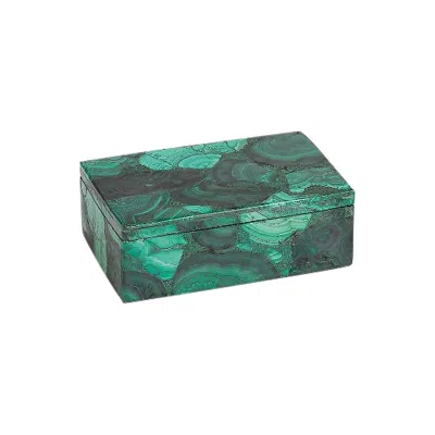 Global Views Malachite Stone Flat Green 7" Wide Decorative Box