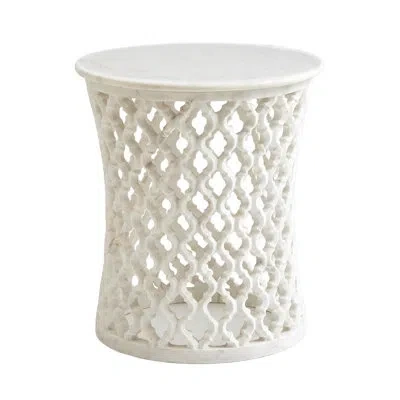 Global Views Marble Arabesque Side Table In White
