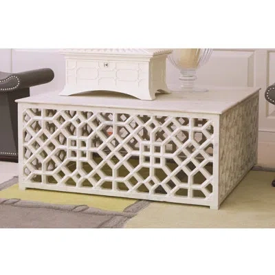 Global Views Marble Fret Cocktail Table In White