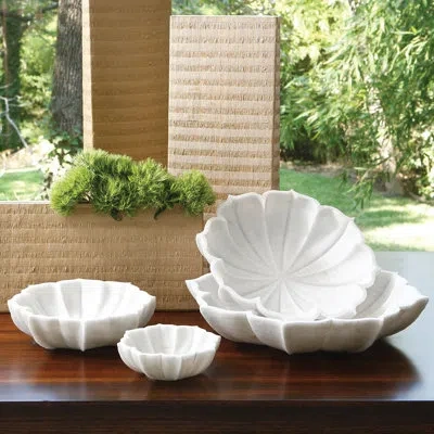 Global Views Marble Petal Bowl In White