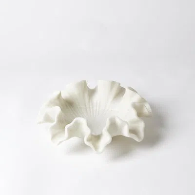 Global Views Marble Ruffle Bowl-white