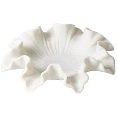 Global Views Marble Ruffle White Carved Decorative Bowl