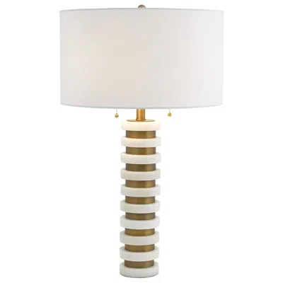 Global Views Marble Stack 30.5" White And Brass Modern Table Lamp