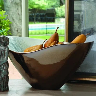 Global Views Marta's Bowl-bronze Reactive Blue In Bronze,reactive Blue