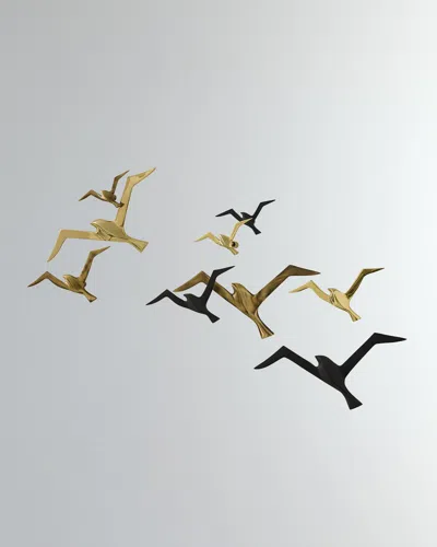 Global Views Metallic Flock Wall Decor, Set Of 3 In Gold