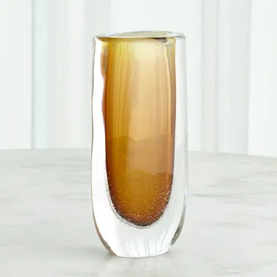 Global Views Micro Bubble 12.5" Glass Table Vase In Amber,clear