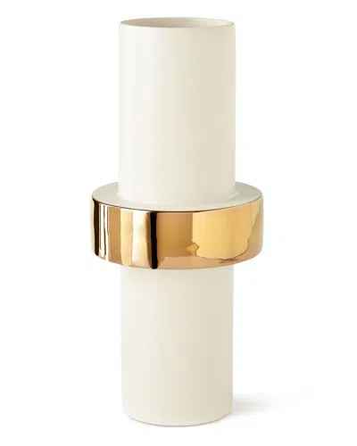 Global Views Midline Goldtone-ring Vase In White/gold