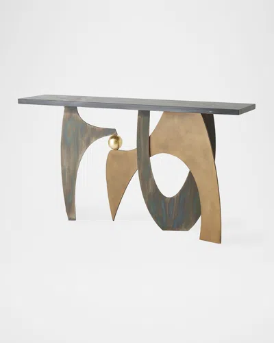 Global Views Mobile Console Table In Black, Gold Leaf