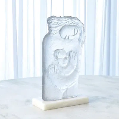 Global Views Mother And Child Case Glass Sculpture On A Stone Base In White