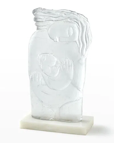 Global Views Mother And Child Case Glass Sculpture On Stone Base In Transparent