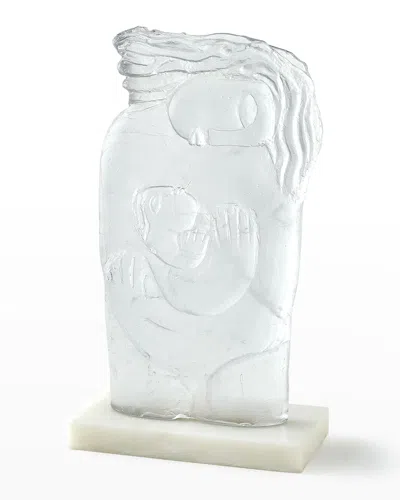 Global Views Mother And Child Case Glass Sculpture On Stone Base In Clear