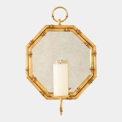 Global Views Octagonal Mirror W/candle Holder-gold Leaf In C-gold