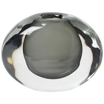 Global Views Offset 10" Wide Gray And Clear Glass Round Decorative Vase In Silver