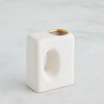 Global Views Oh Yes 4.5" H Handmade Earthenware Table Vase In Matte White,gold